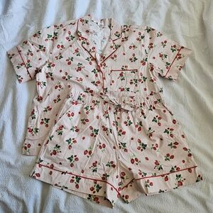 Light Pink Strawberry Cotton Pajama Set